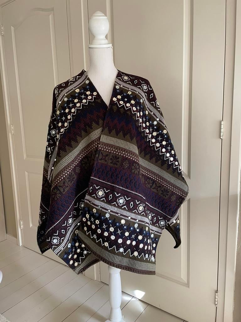 Bershka Poncho / Jas / One Size / Bruin / Aubergine / Groen, Ophalen of Verzenden, Zo goed als nieuw, Maat 46/48 (XL) of groter