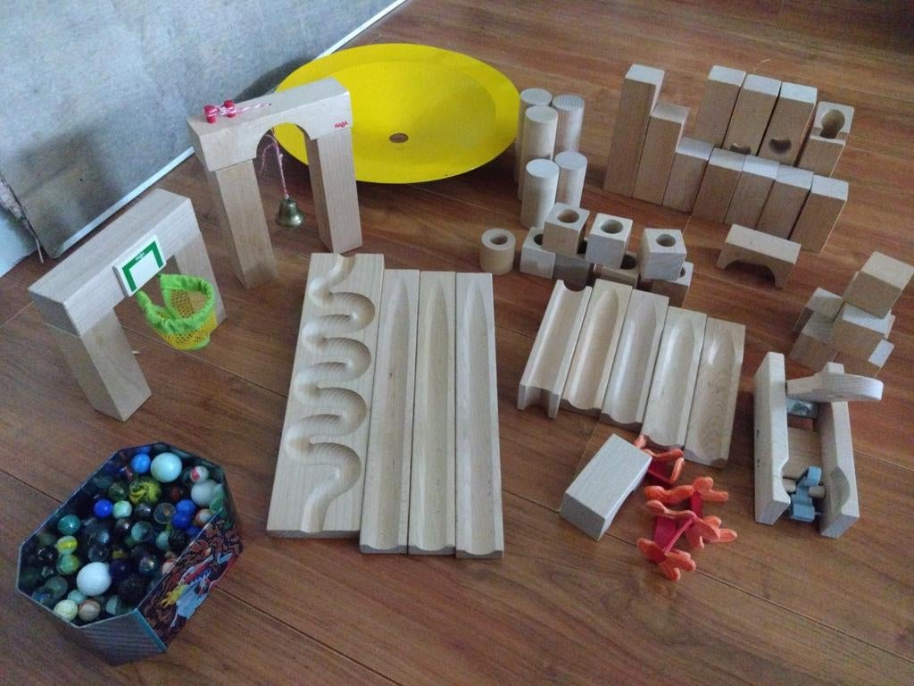 Haba houten knikkerbaan met diverse onderdelen, Ophalen of Verzenden, Gebruikt