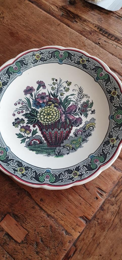 Antiek royal sphinx bord met bloemenmand, 19233, Antiek en Kunst, Antiek | Wandborden en Tegels, Ophalen of Verzenden