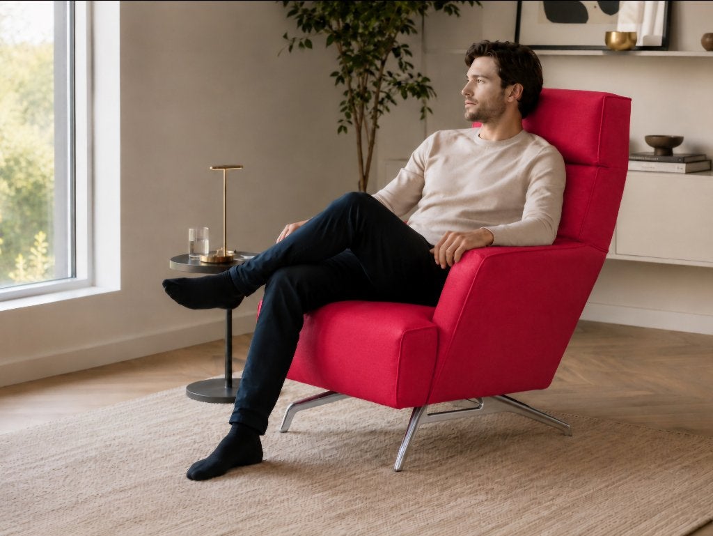 Prachtige rode design fauteuil van "Design on Stock", Ophalen, 75 tot 100 cm, Zo goed als nieuw, Stof
