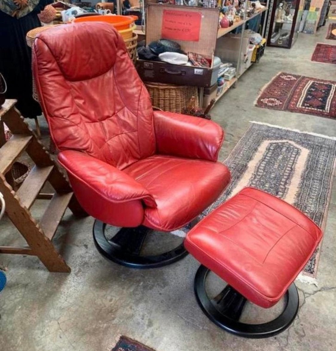 Fauteuil met voetenbank Hjort Knudsen lederen relax fauteuil, Ophalen of Verzenden, 50 tot 75 cm