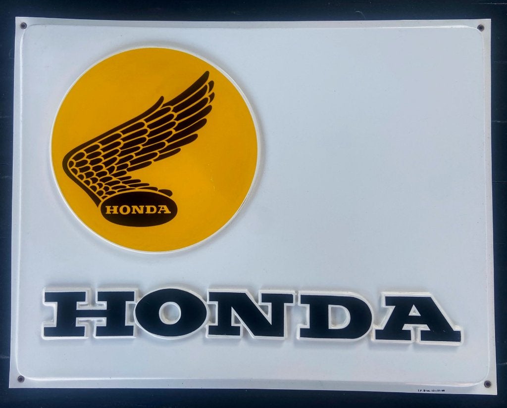 Origineel vintage Honda kunststof showroombord (België 1966), Verzamelen, Ophalen of Verzenden, Gebruikt, Reclamebord