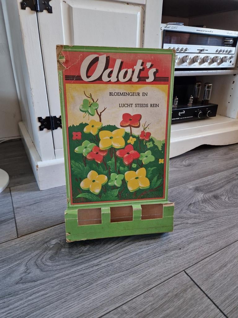 Odot's Bloemgeur  Oude kartonnen Reclamebord, Verzamelen, Ophalen of Verzenden, Gebruikt, Reclamebord