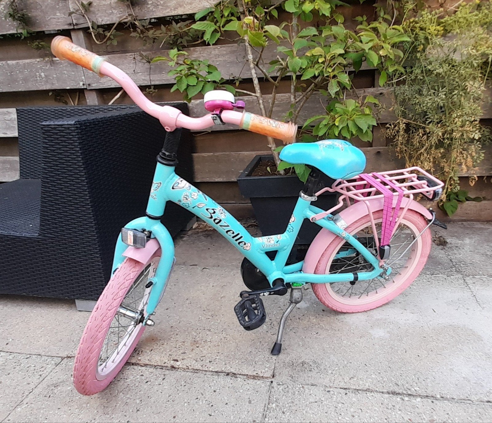Gazelle kinderfiets/meisjesfiets 16 inch - Roze/Blauw, Ophalen, Terugtraprem, Gazelle, 16 tot 20 inch