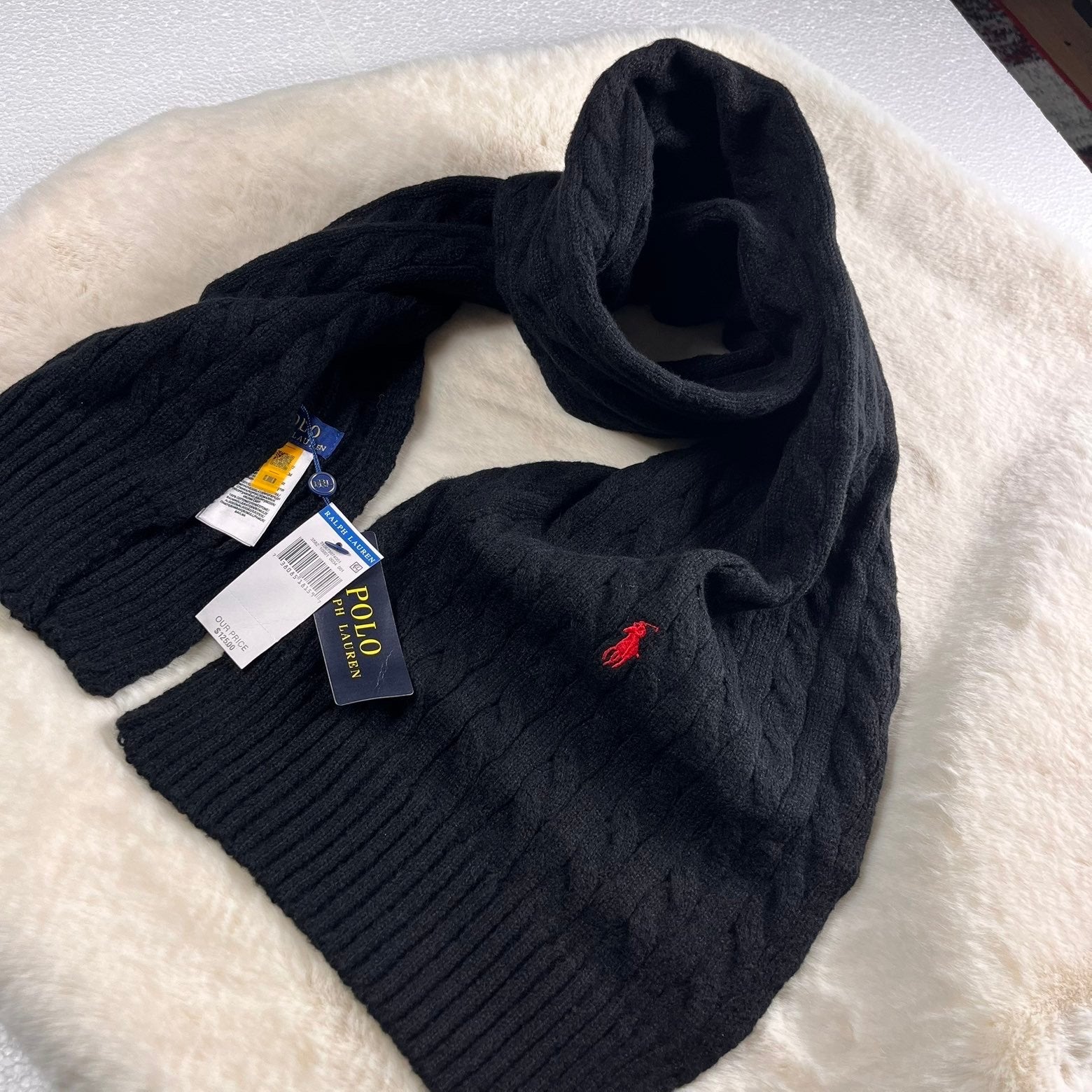 Ralph Lauren Unisex Kabelgebreide Sjaal - Old Money Esthetie, Ophalen of Verzenden, Nieuw, Maat 34 (XS) of kleiner, Sjaal