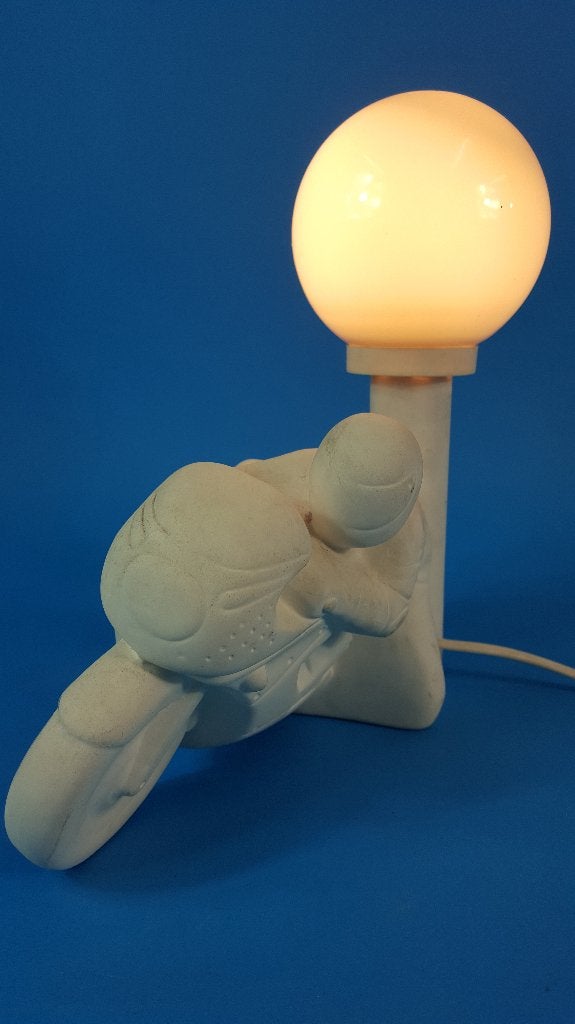 Vintage lamp Motorrijder van gips, bol van kunststof. K13, Tweedehands verkoop, Tweedehands verkoop, Gebruikt, Ophalen of Verzenden