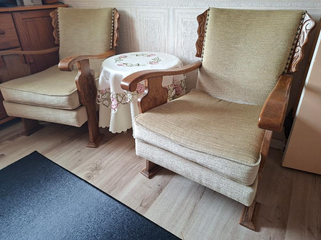 Twee jaren 50 fauteuils, Antiek en Kunst, Antiek | Meubels | Stoelen en Banken, Ophalen