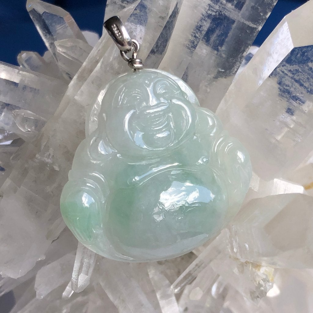 Jadeiet jade (FEI CUI) hanger Buddha, Ophalen of Verzenden, Zo goed als nieuw, Zilver, Overige materialen