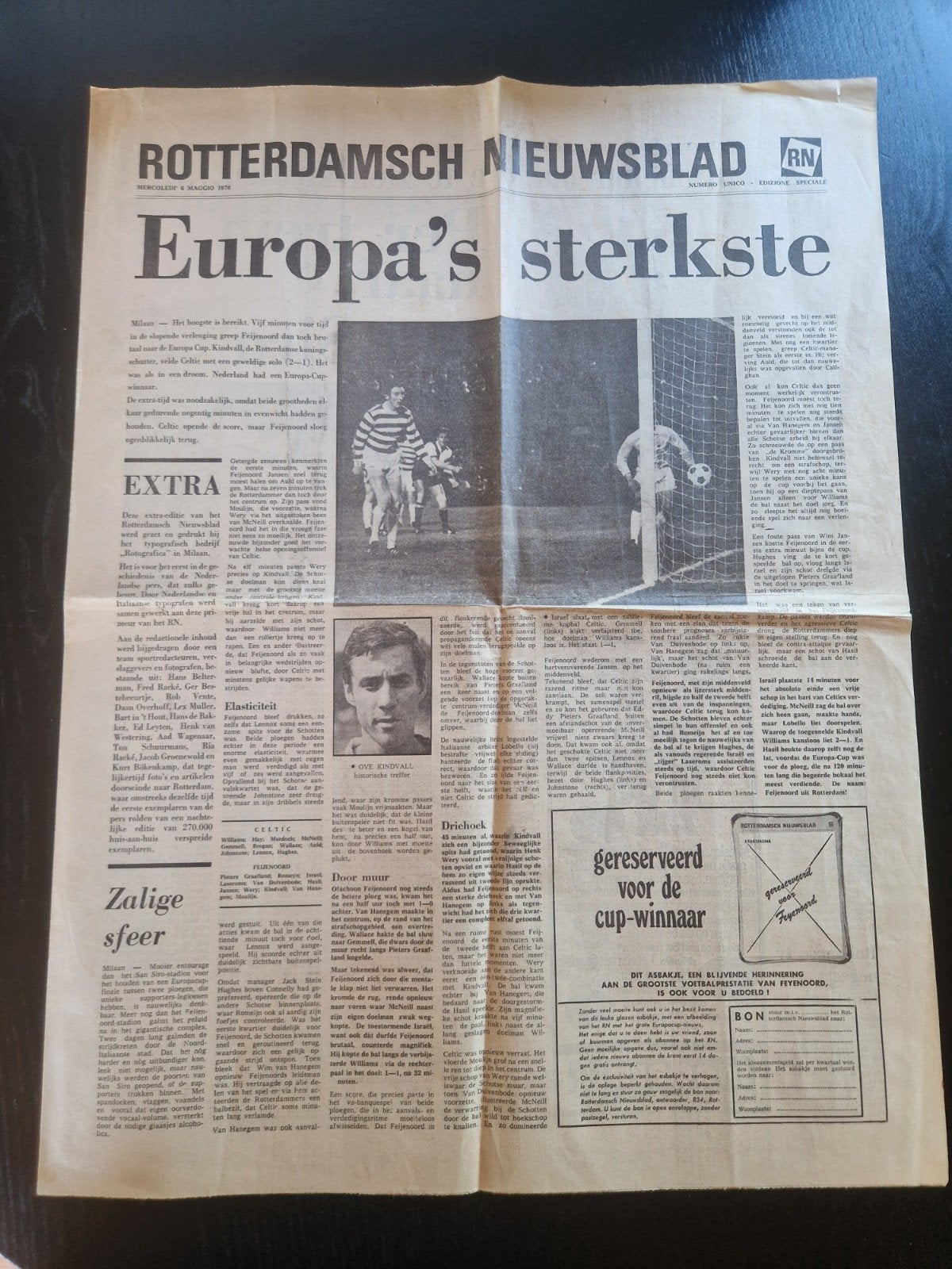 Rotterdamsch Nieuwsblad Feyenoord Europa's Sterkste 1970, Ophalen of Verzenden, Zo goed als nieuw, Sport en Vrije tijd