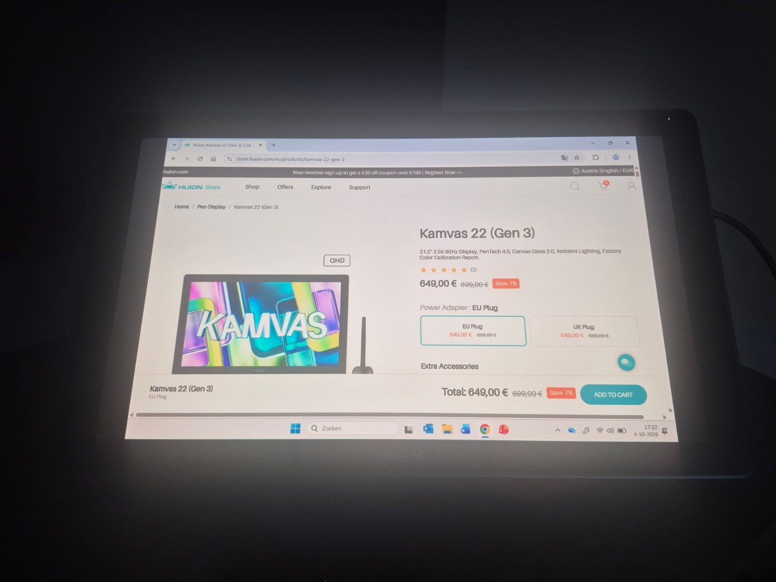 Huion Kamvas 22 plus, Computers en Software, Ophalen, Zo goed als nieuw, HUION
