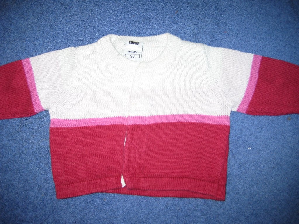 Roze/wit vestje, 56, HEMA, Kinderen en Baby's, Babykleding | Maat 56, Ophalen of Verzenden, Zo goed als nieuw, Meisje, Truitje of Vestje