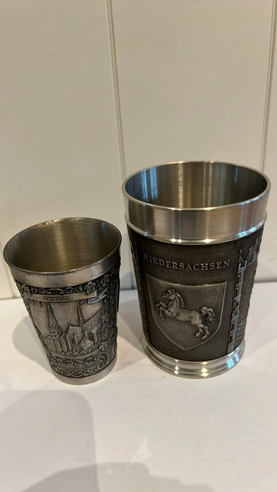 Set van 2 Vintage Tinnen Bekers - Duitsland, Ophalen