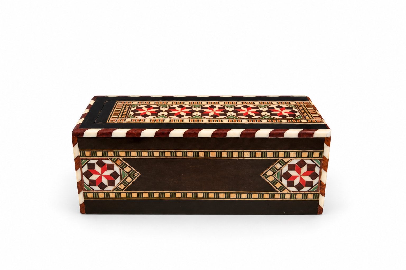 Vintage houten lakdoos ingelegd met been, Verzenden