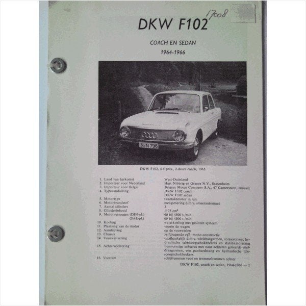 DKW Auto Union F102 Vraagbaak losbladig 1964-1966 #2 Nederla, Boeken, Ophalen of Verzenden, Gelezen, Algemeen