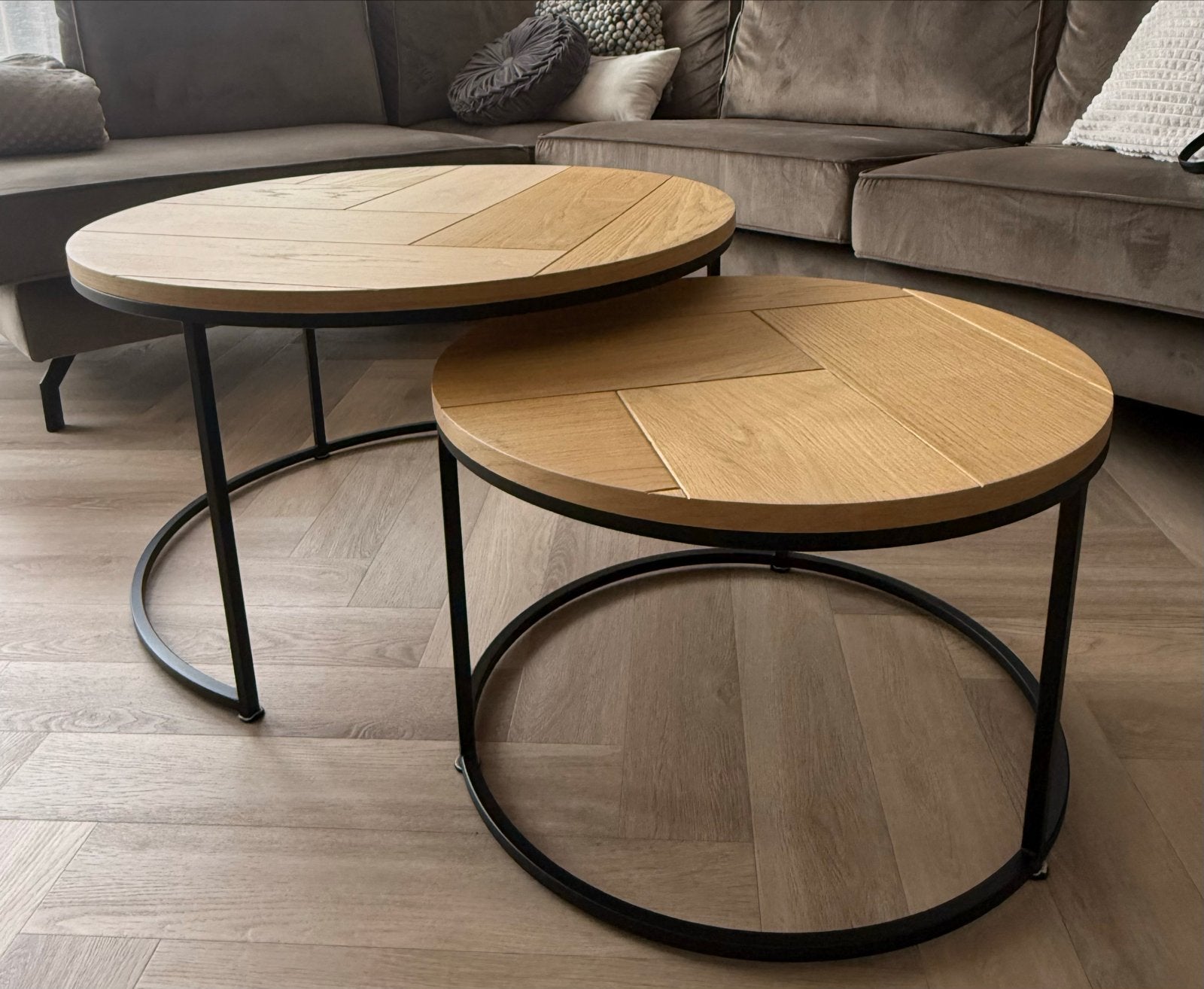 Goossens Salontafel rond, eikenhout, 2 stuks, Huis en Inrichting, Tafels | Salontafels, Ophalen, 50 tot 100 cm, Zo goed als nieuw