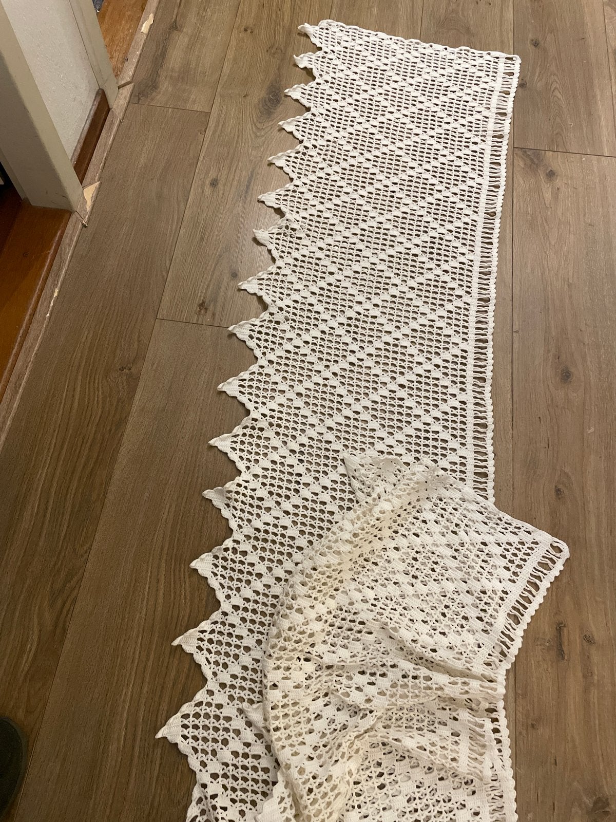 Gehaakt Gordijn 213x47 cm, Ophalen of Verzenden, Gebruikt, Wit, Gordijn