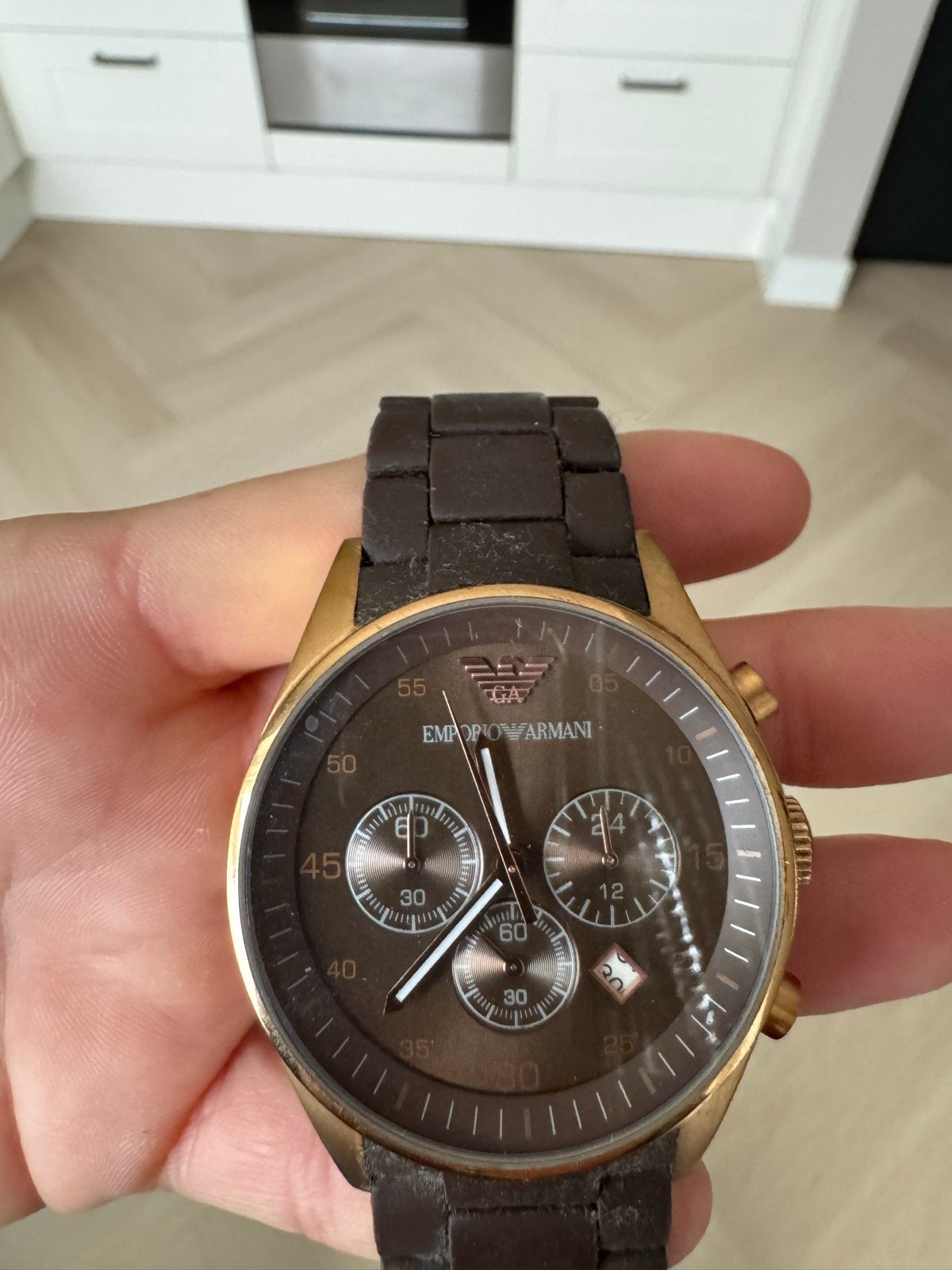 Emporio Armani Heren Horloge - Bruin/Goud, Overige materialen, Gebruikt, Polshorloge, Kunststof