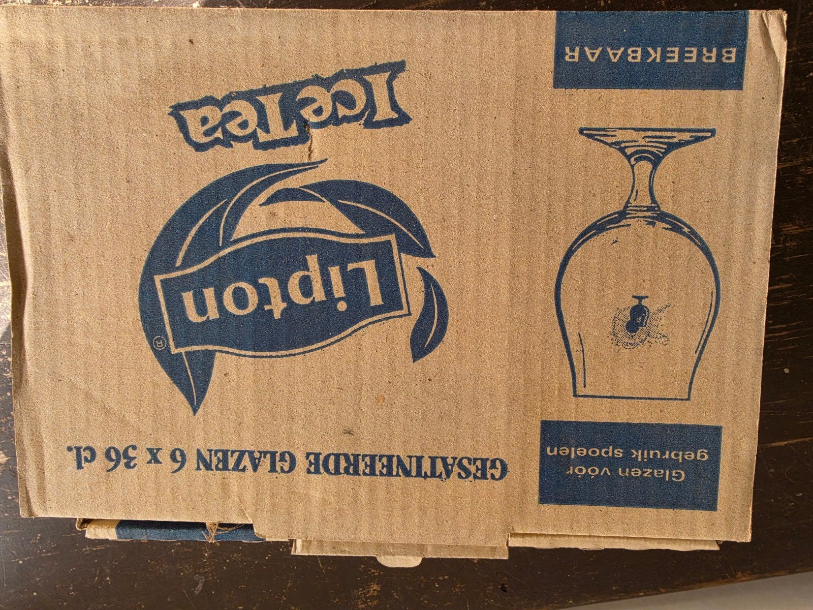 6 stuks gesatineerde Lipton Ice Tea glazen in doos, Ophalen of Verzenden, Nieuw, Frisdrankglas
