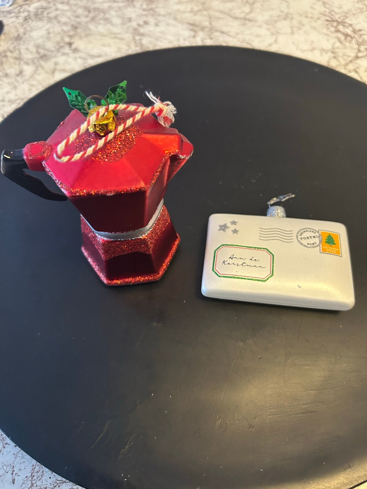 Kerst ballen koffie pot en brief kaart Vondels, Diversen, Ophalen of Verzenden, Gebruikt
