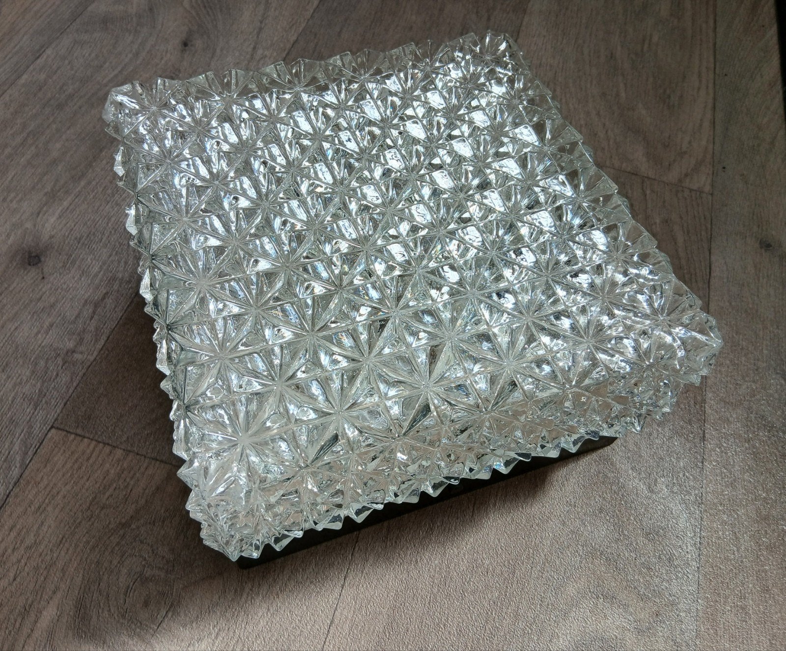 vintage Erco plafonnière, ijskristal diamantmotief, Huis en Inrichting, Lampen | Plafondlampen, Ophalen of Verzenden, Glas, Mid-century modern