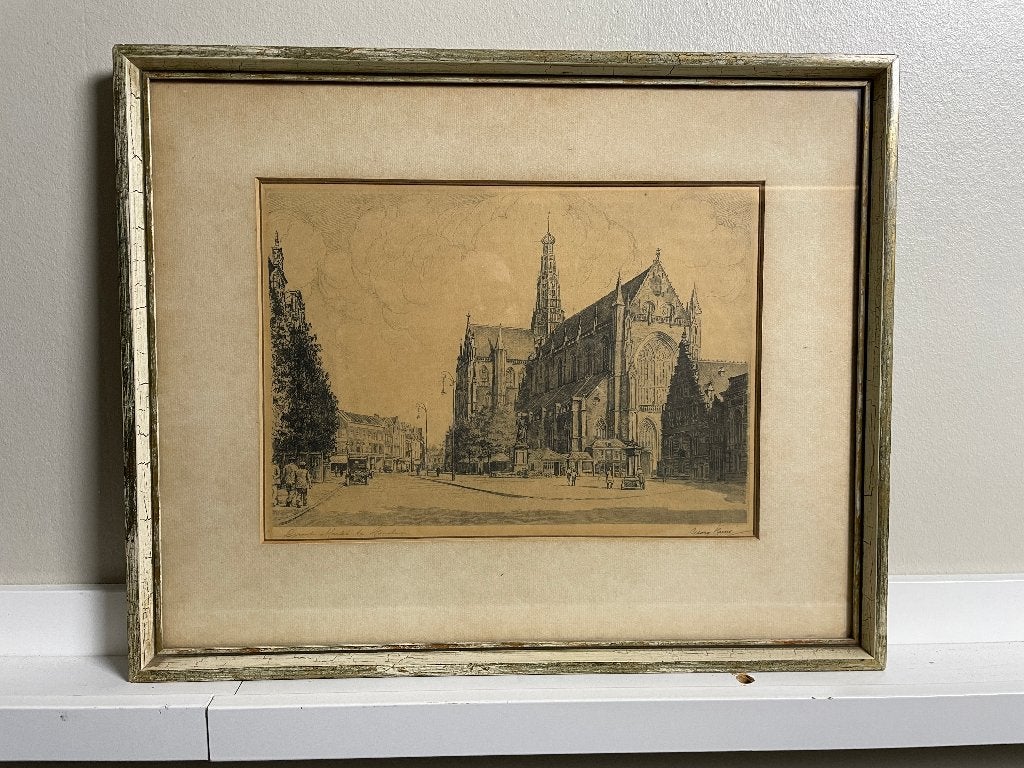 Haarlem, St. Bavo - ets van George Keens (1878-1956), Antiek en Kunst, Ets, Stadsgezicht, Ophalen of Verzenden, Gesigneerd