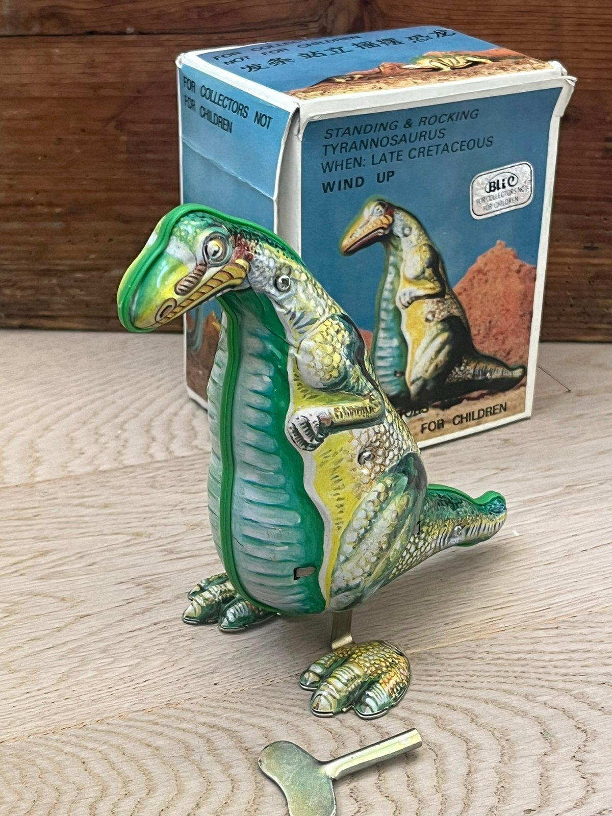 Vintage blikken speelgoed dinosaurus – wind-up – met doos, Verzamelen, Speelgoed, Verzenden, Zo goed als nieuw
