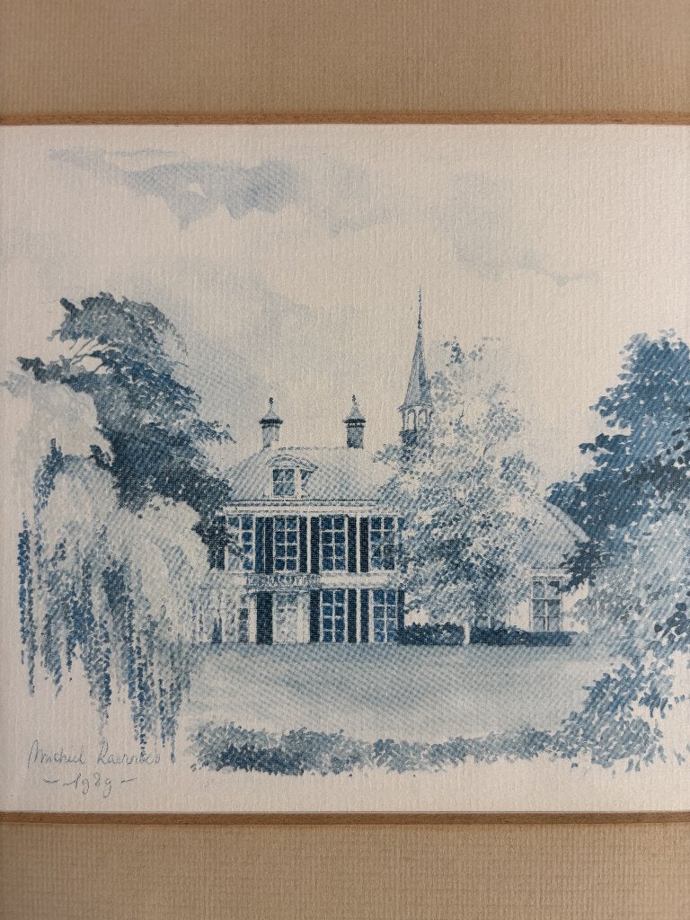 Originele Aquarel Buitenplaats Middenburg - Michiel Laernoes, Ophalen of Verzenden, Tekening, Pentekening, Handgemaakt