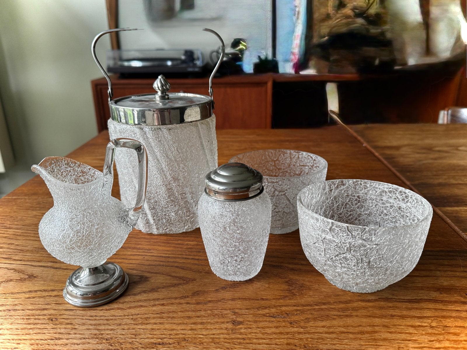 Vintage ws Demeyre art Deco Crushed Ice Glas Set - 5-delig, Antiek en Kunst, Ophalen