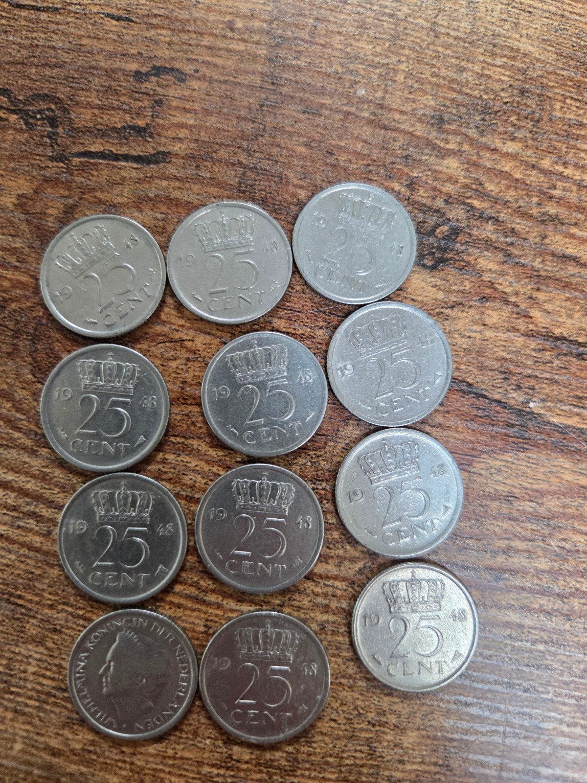 Set van 12 zilveren kwartjes Koningin Wilhelmina (1948), Postzegels en Munten, Setje, Zilver, 25 cent, Ophalen of Verzenden
