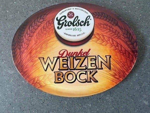 Ovale taplens Grolsch Dunkel weizen bock, Ophalen of Verzenden, Zo goed als nieuw, Reclamebord, Plaat of Schild, Grolsch