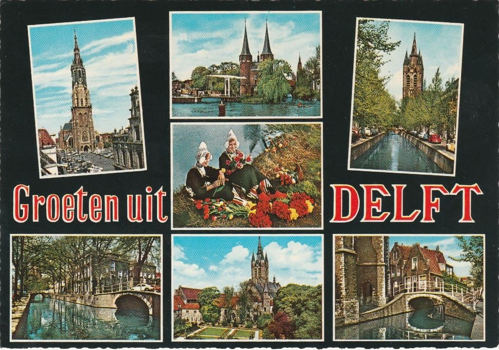 DELFT Kerk Brug Poort Klederdracht Prinsenhof Groeten, Verzenden, 1960 tot 1980, Gelopen, Zuid-Holland
