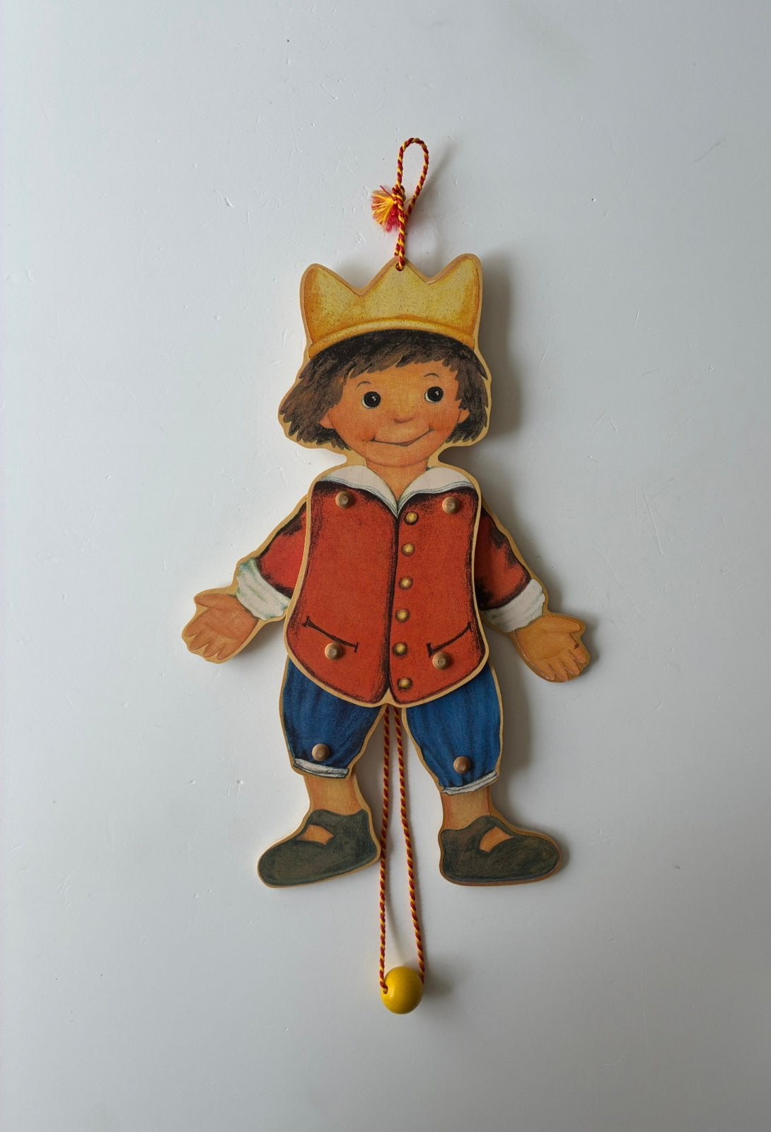 Vintage trekpop jongetje met kroon Trullala, Gebruikt, Ophalen of Verzenden, Duw- of Trekspeelgoed, Nvt