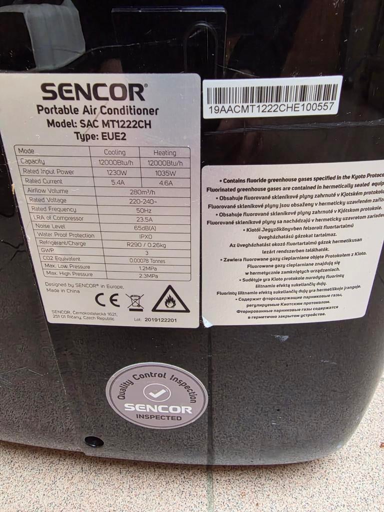 Mobiele Airco sencor MT1222CH, Witgoed en Apparatuur, Airco's, Ophalen, Mobiele airco, Minder dan 60 m³, 3 snelheden of meer