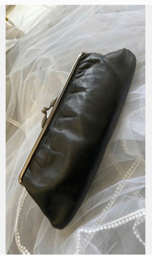 Antiek zwart avond-tasje, 27 cm, jaren ‘60, Sieraden, Tassen en Uiterlijk, Tassen | Damestassen, Gebruikt, Zwart, Ophalen of Verzenden