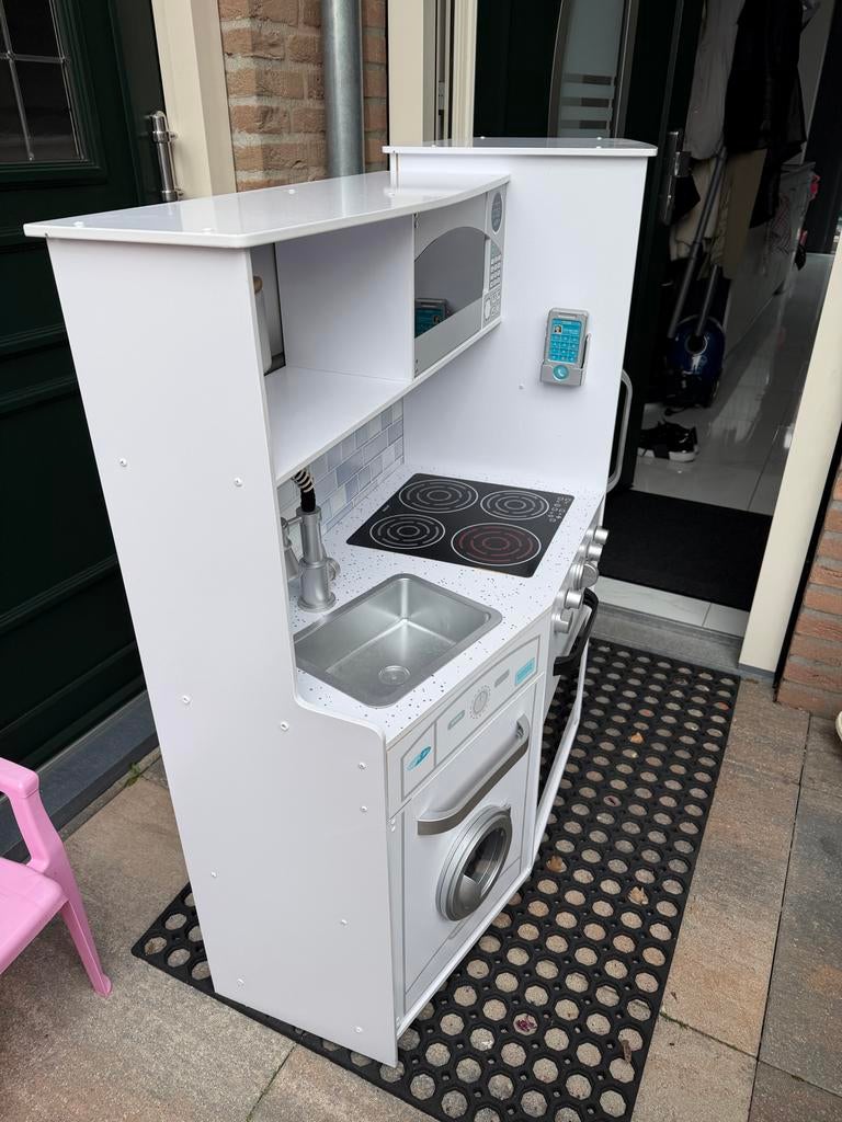 Witte speelkeuken met geluid en complete toebehoren, Ophalen, Gebruikt, Speelkeuken, Hout