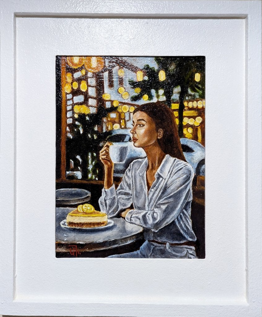 "Avondkoffie", Verzenden, Olieverf, Passe-partout, Portret
