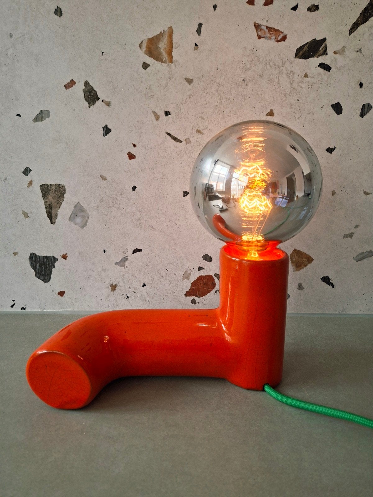 Origineel keramisch oranje seventies vintage/ retro lampje, Ophalen, Gebruikt, Vintage, Oranje