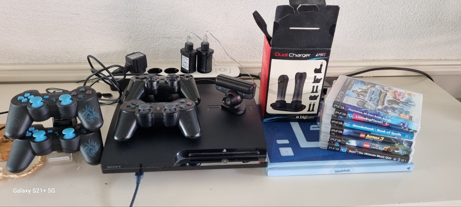 PS3 Slim met Move controllers Wonderbook: Book of Sp, Ophalen of Verzenden, Met 3 controllers of meer, Slim, Gebruikt