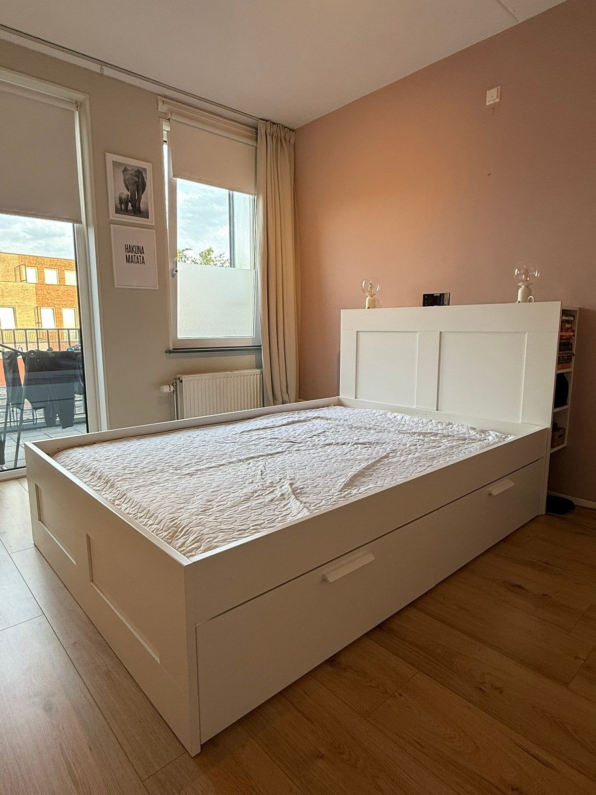 Brimnes bed en hoofdeind 140x200cm, Ophalen, Zo goed als nieuw, Tweepersoons, Hout