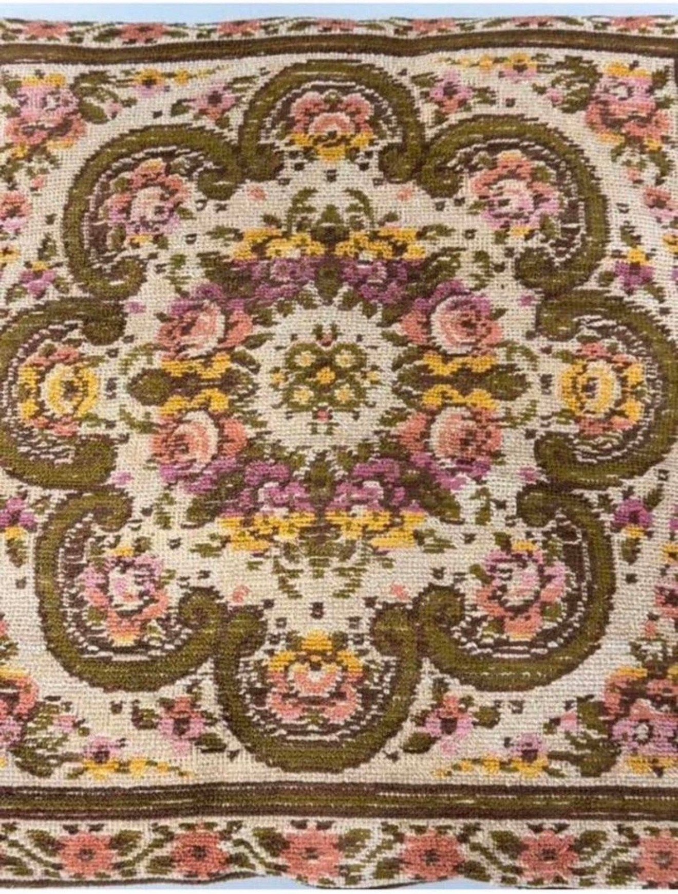 Antiek kussen geborduurd bloem bloemen patroon 40x40 cm, Ophalen of Verzenden