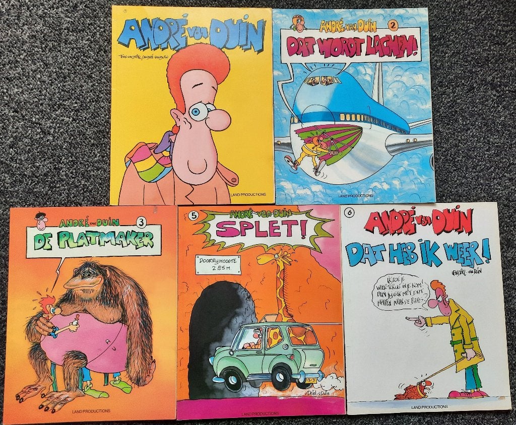 5 stipboeken André van Duin, Meerdere stripboeken, Ophalen of Verzenden, Gelezen