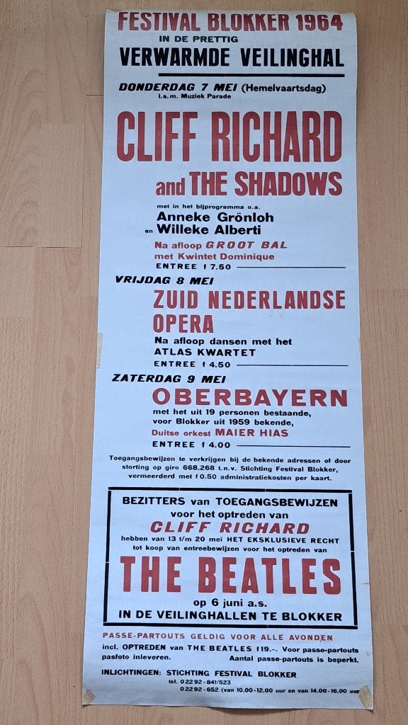 Festival Blokker 1964 poster Beatles replica, Ophalen of Verzenden, Film en Tv