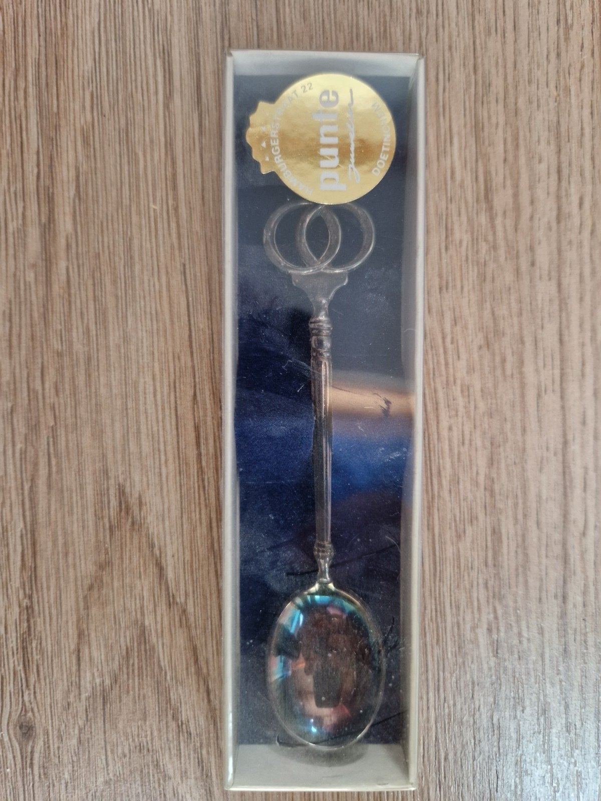 Vintage verzilverde theelepel met decoratieve handgreep, Ophalen of Verzenden