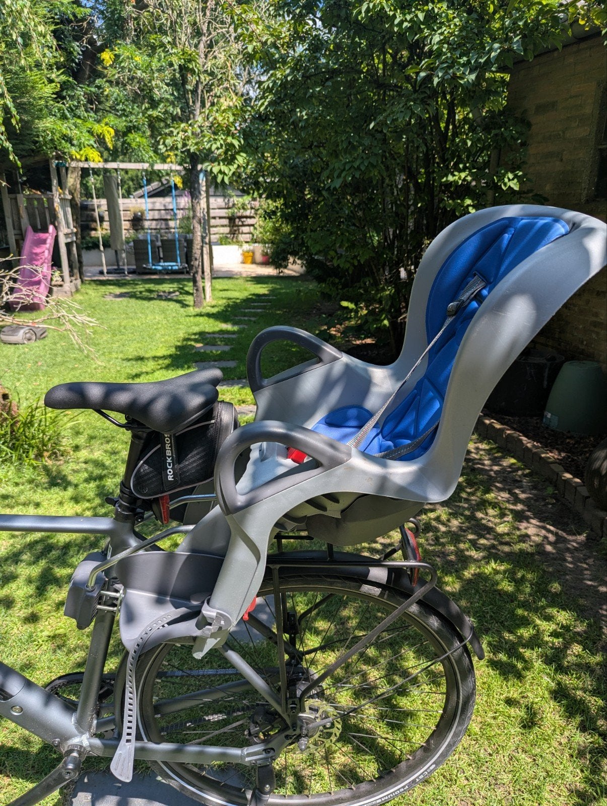 Baby Gs Achterzitje voor Fiets - Grijs/Blauw, Ophalen of Verzenden, Gebruikt
