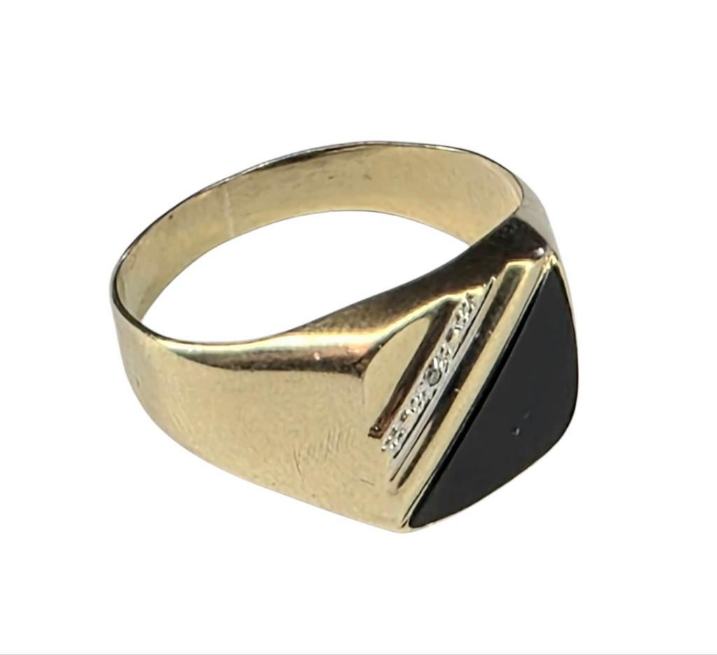 Gouden Zegelring Met Onyx en Briljant steentje, Sieraden, Tassen en Uiterlijk, Ringen, 20 of groter, Verzenden, ., Heer