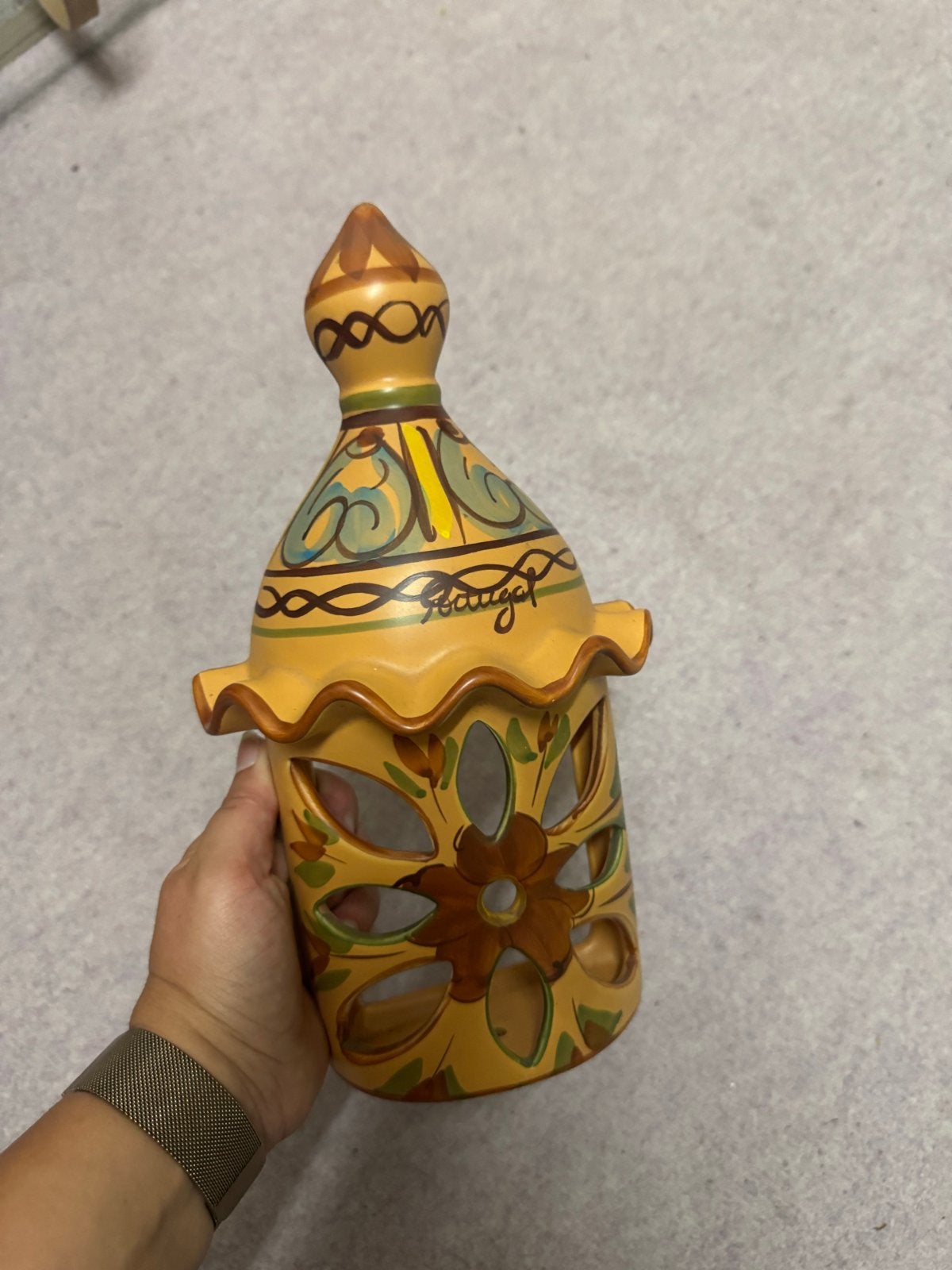 Decoratieve Oosterse Lantaarn - Handgeschilderd, Huis en Inrichting, Woonaccessoires | Kandelaars en Kaarsen, Ophalen, Gebruikt