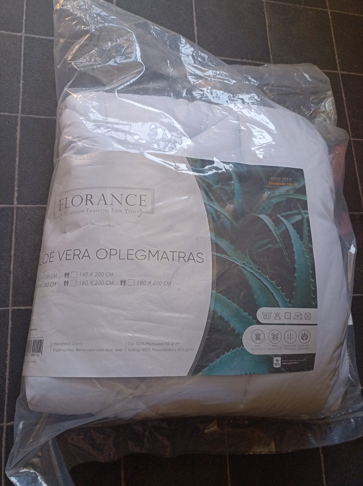 Florance Aloë Vera Oplegmatras 90x200 cm - Nieuw, Eenpersoons, Matrasbeschermer, Wit, Ademend