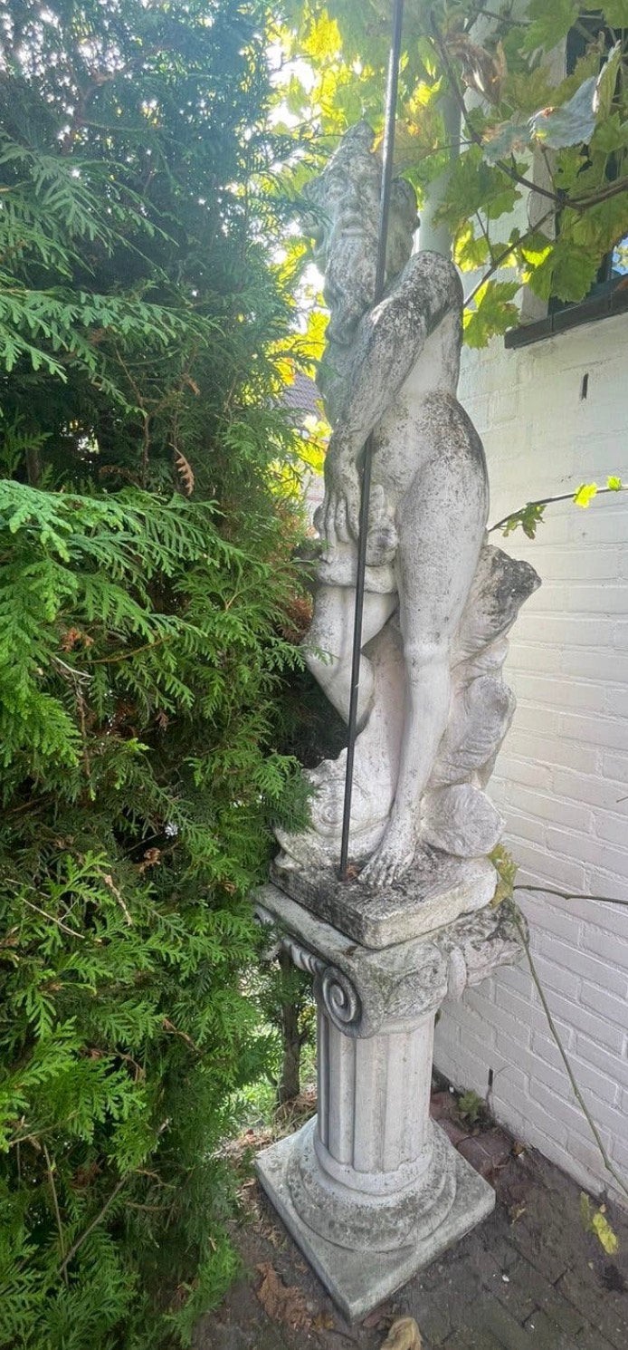 Zeldzaam Antiek Tuinbeeld "Neptunus / Poseidon" 19e Eeuw, Ophalen, Gebruikt