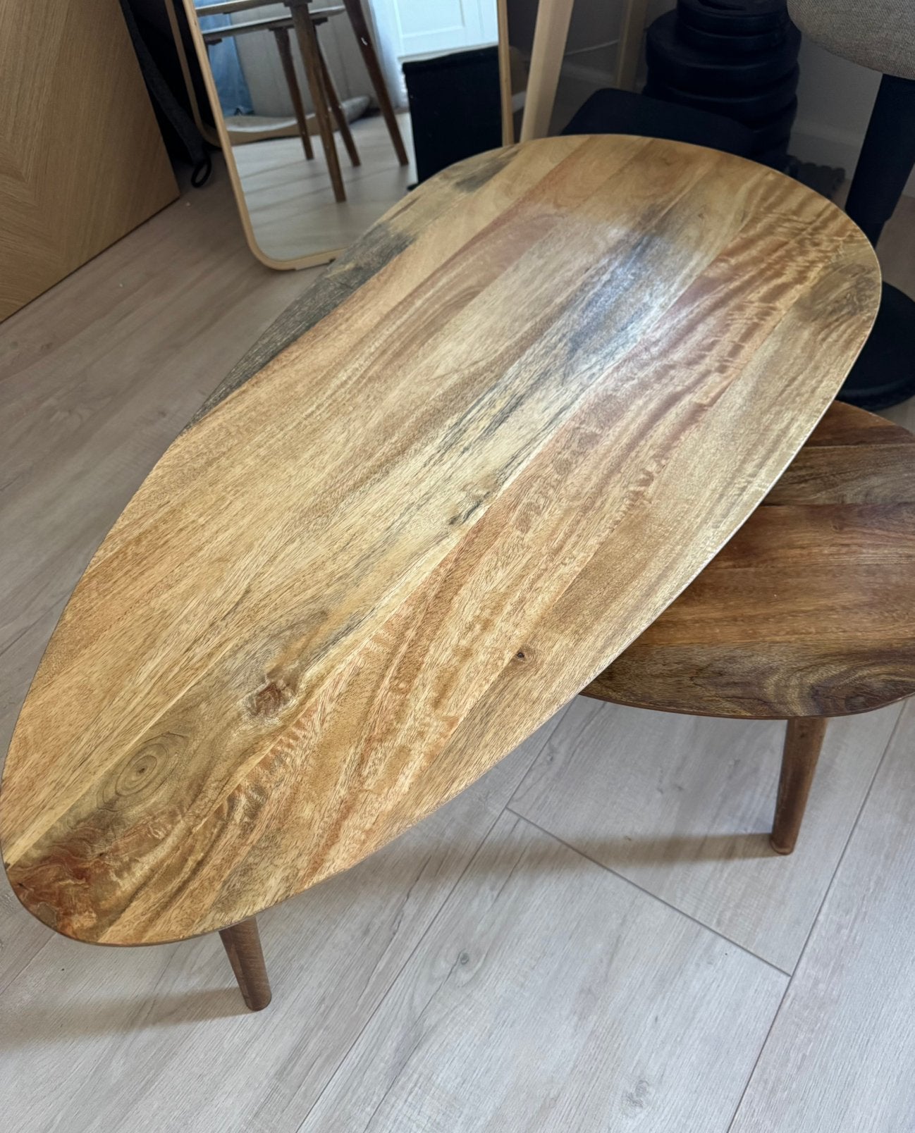Te koop salontafel en bijzettafel mangohout., Ophalen, 50 tot 100 cm, Zo goed als nieuw, Minder dan 50 cm