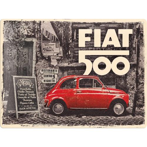 Fiat 500 rode auto relief reclamebord van metaal wandbord, Ophalen of Verzenden, Nieuw, Auto's